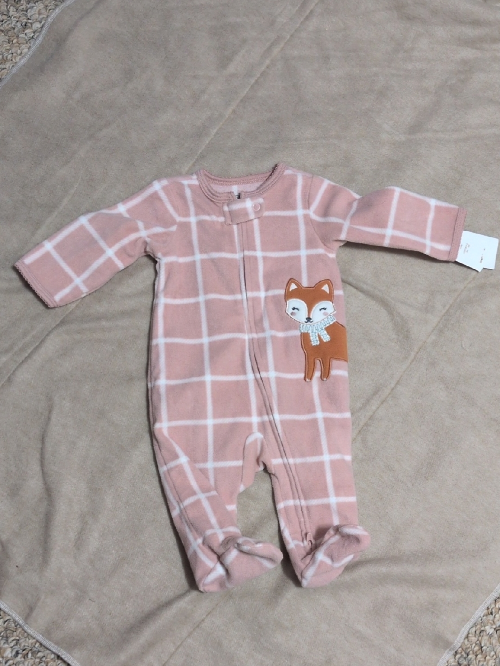 Carter's Pink Plaid Footed One-Piece with Fox Patch